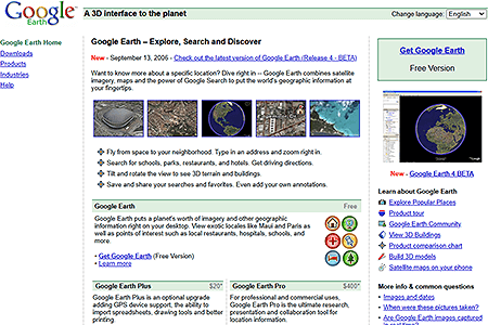 Google Earth website in 2006