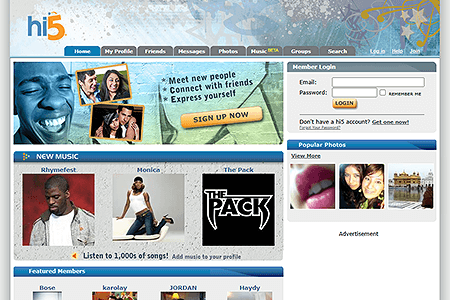 Hi5 website in 2006
