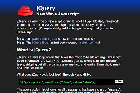 jQuery website in 2006