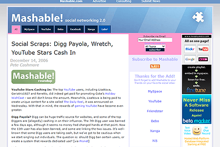 Mashable website in 2006