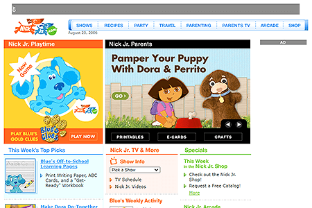 Nick Jr. website in 2006