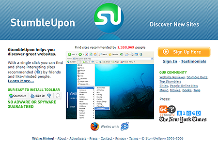 StumbleUpon website in 2006