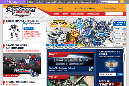 Transformers Cybertron website in 2006