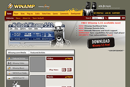 Winamp website in 2006