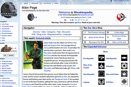 Wookieepedia, the Star Wars Wiki website in 2006