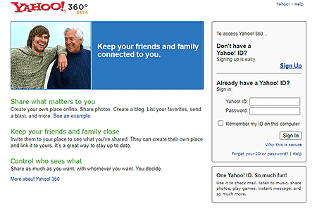Yahoo! 360° website in 2006