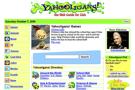 Yahooligans! website in 2006
