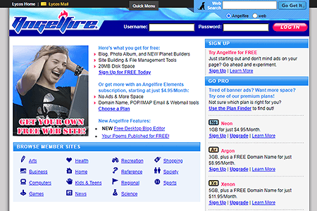 Angelfire website in 2007