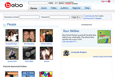 Bebo website in 2007