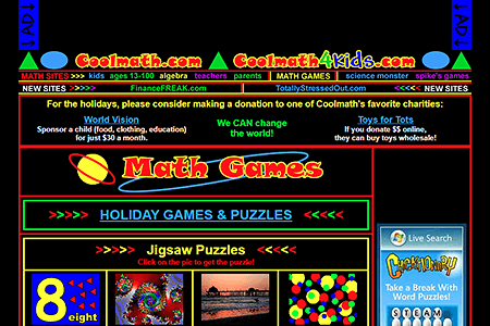 Cool Math Games website in 2007