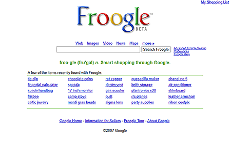 Froogle website in 2007