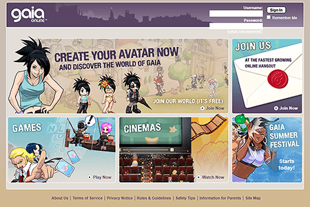 Gaia Online website in 2007