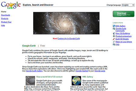 Google Earth website in 2007