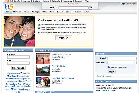 Hi5 website in 2007