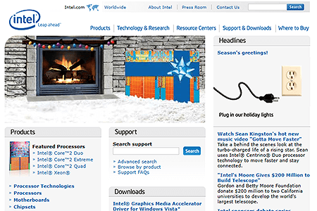 Intel website in 2007