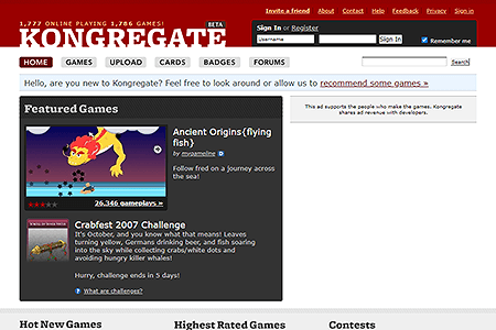 Kongregate website in 2007