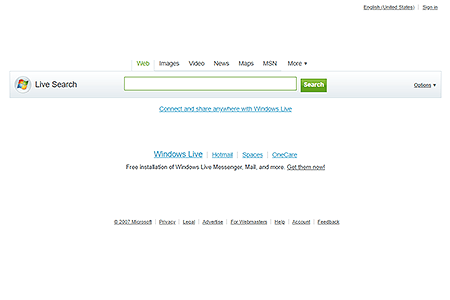 Live Search website in 2007