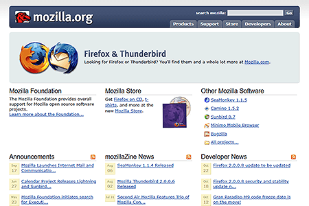 Mozilla.org website in 2007