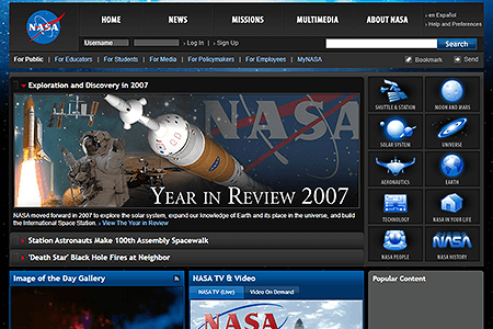 NASA website in 2007