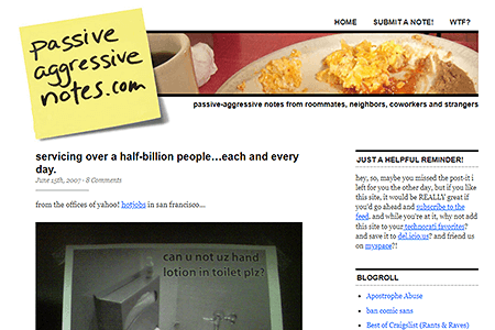 Passive-Aggressive Notes website in 2007