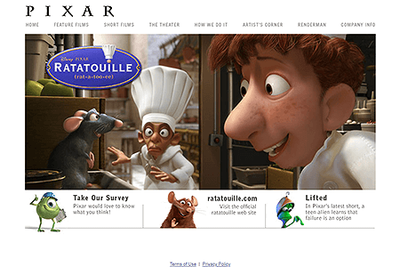 Pixar website in 2007