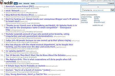 Reddit website in 2007