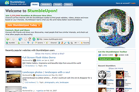 StumbleUpon website in 2007