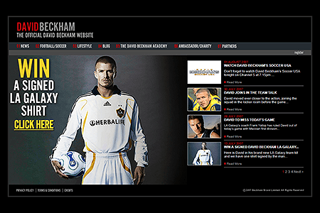 The Official David Beckham Website in 2007