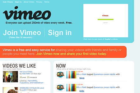 Vimeo website in 2007