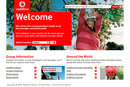 Vodafone website in 2007
