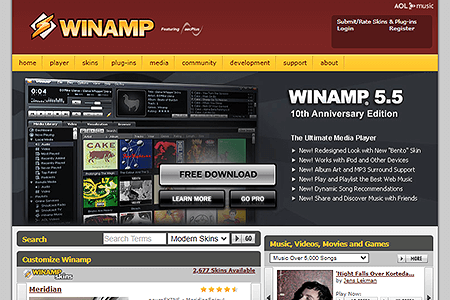 Winamp website in 2007