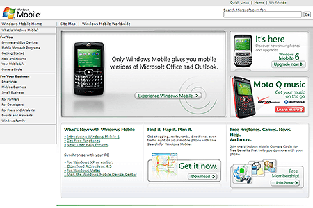 Windows Mobile website in 2007