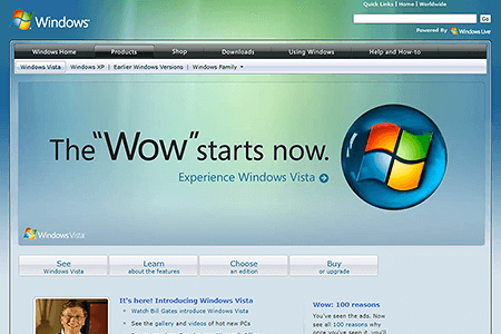 Windows Vista website in 2007