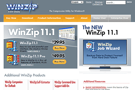 WinZip website in 2007