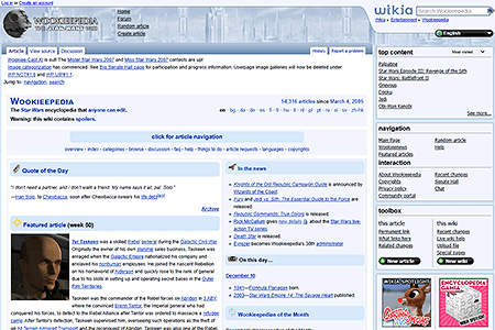Wookieepedia, the Star Wars Wiki website in 2007