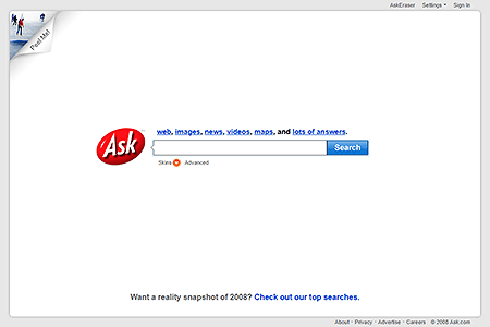 Ask.com website in 2008