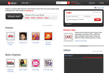 Bebo website in 2008