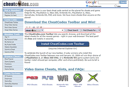 CheatCodes.com website in 2008