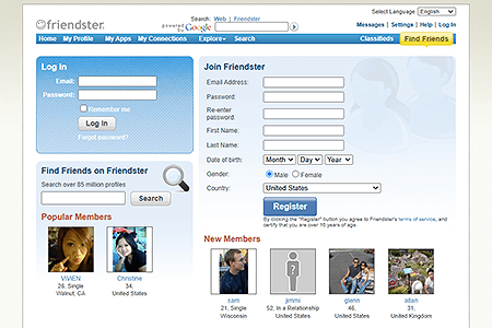 Friendster website in 2008