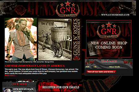 Guns N' Roses website in 2008
