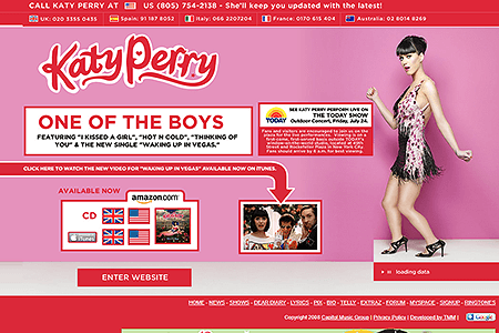 Katy Perry website in 2008