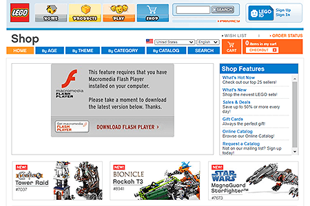 LEGO Shop website in 2008