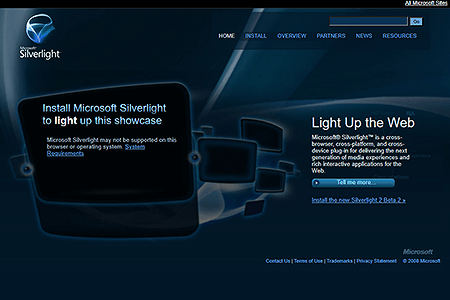 Microsoft Silverlight website in 2008