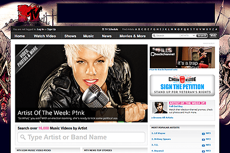 MTV website in 2008