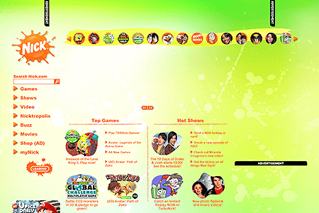 Nickelodeon website in 2008