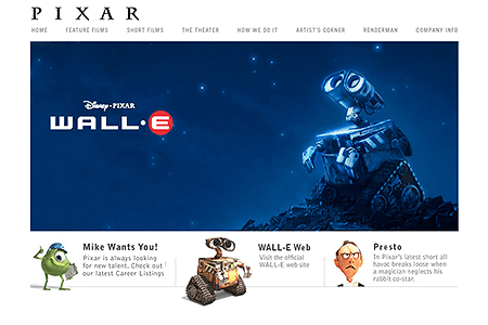 Pixar website in 2008