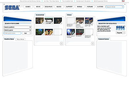 SEGA website in 2008