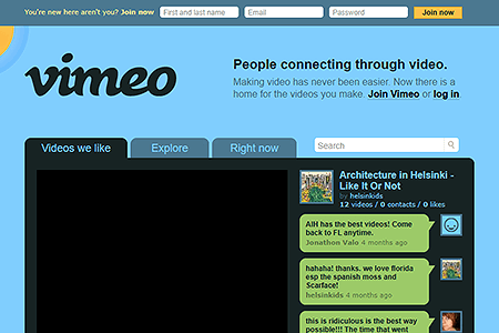 Vimeo website in 2008
