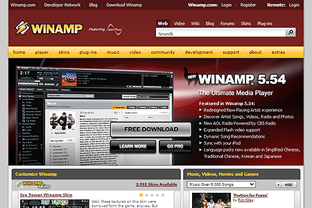 Winamp website in 2008