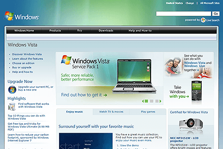 Windows Vista website in 2008